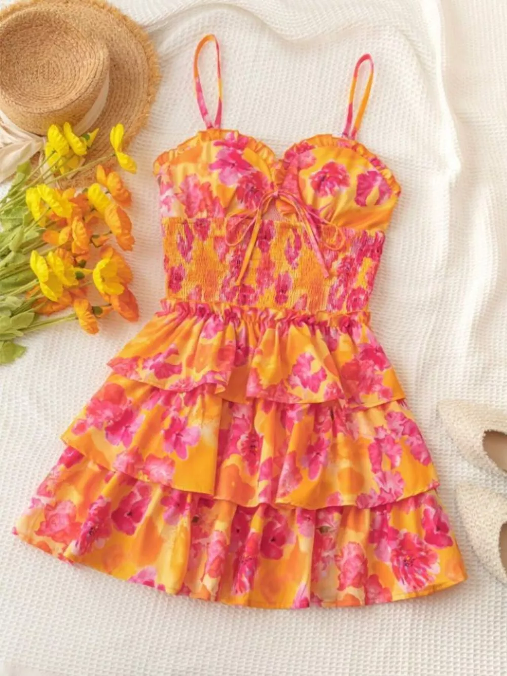 Cutout Floral Print Ruffle Layered Mini Dress, image 5