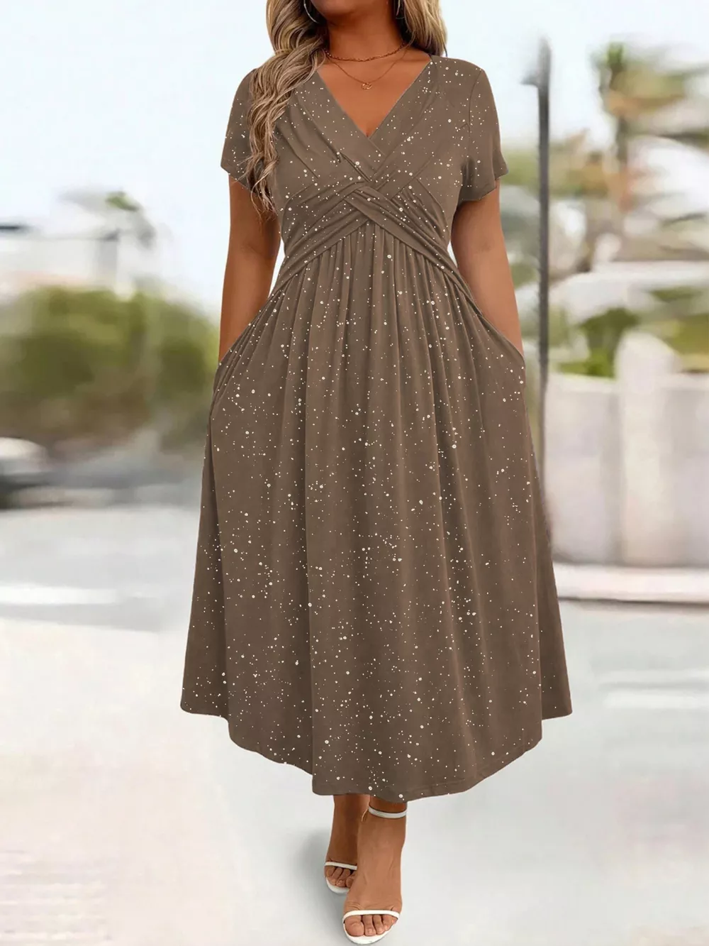 Full Size Glitter Flutter Sleeve Midi Dress Plus Size, image 9