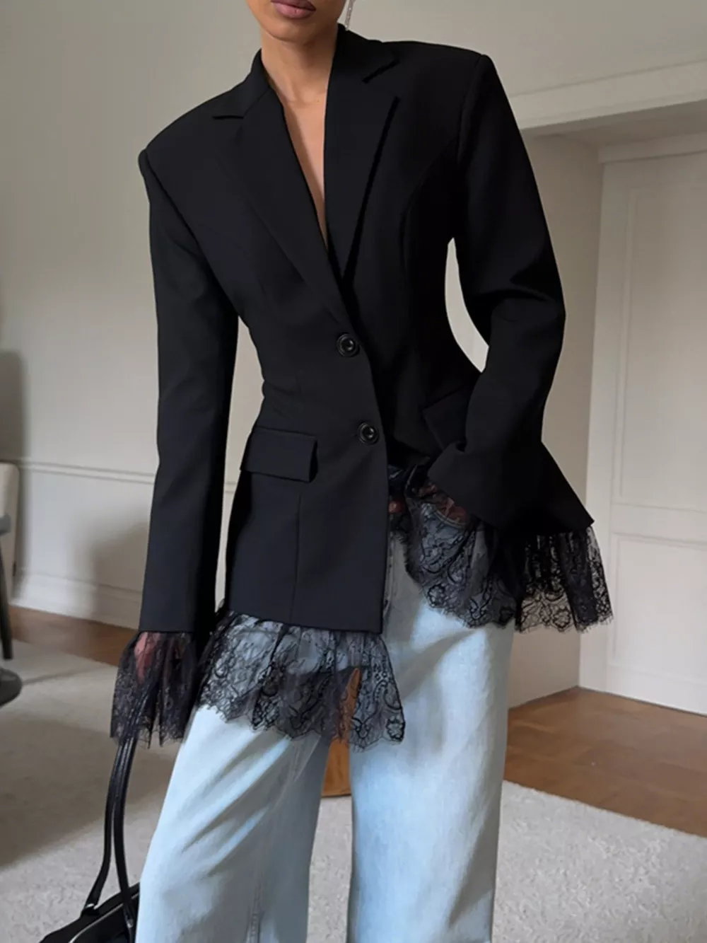 Lace Hem Lapel Collar Blazer, image 6
