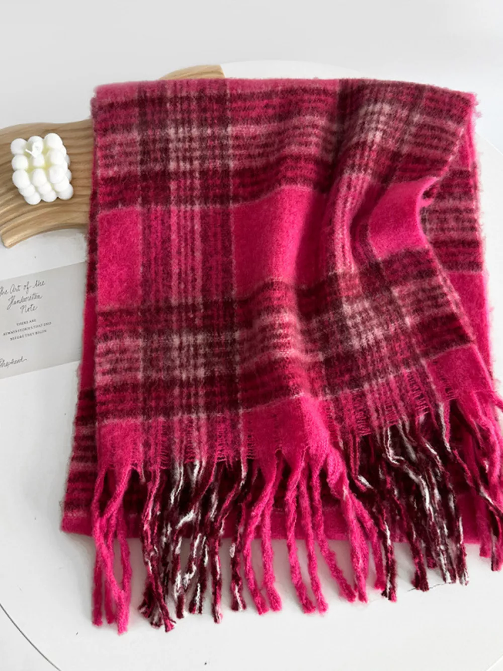 Fuzzy Plaid Fringe Scarf, image 3