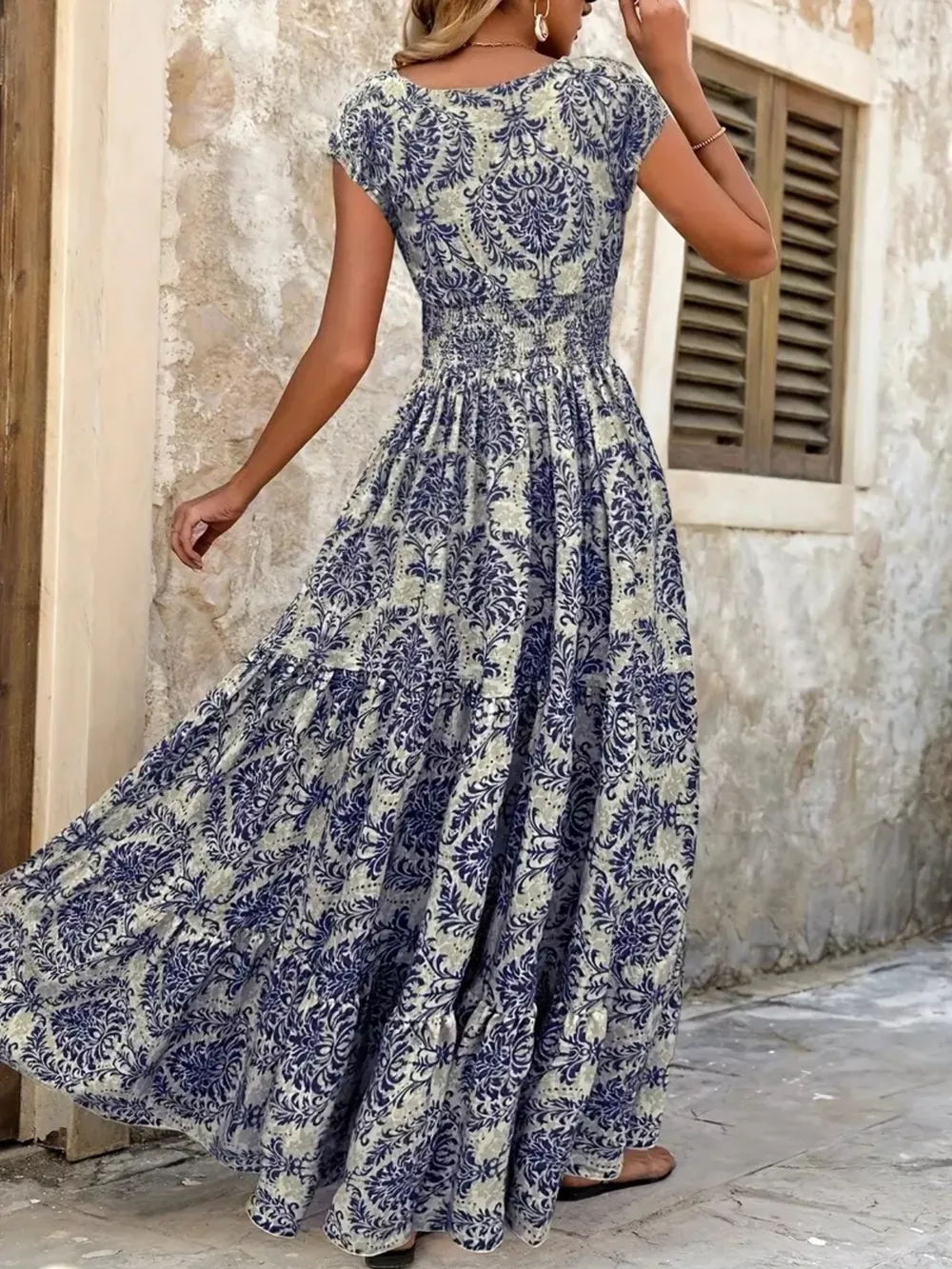 Printed Cap Sleeve Maxi Dress, image 20