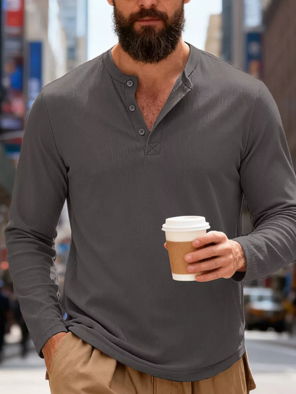 Men's Full Size Casual Long Sleeve Henley T-Shirt Plus Size, image 18
