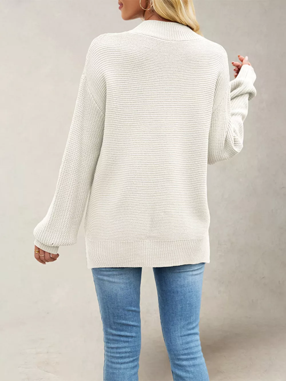 Ribbed Mock Neck Drop Shoulder Sweater, image 2