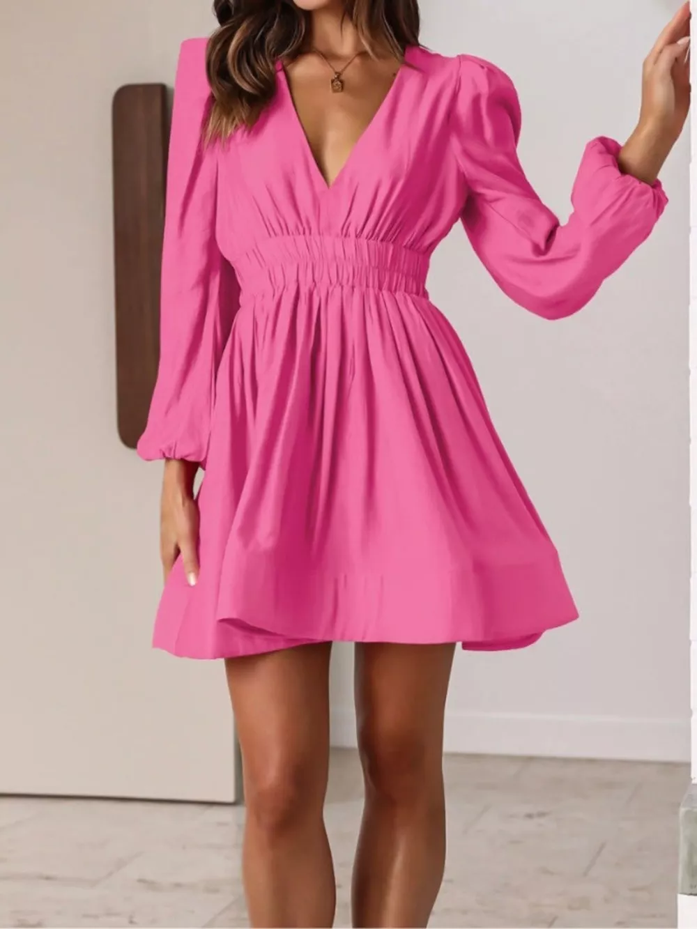 V-Neck Long Sleeve Mini Dress, image 11