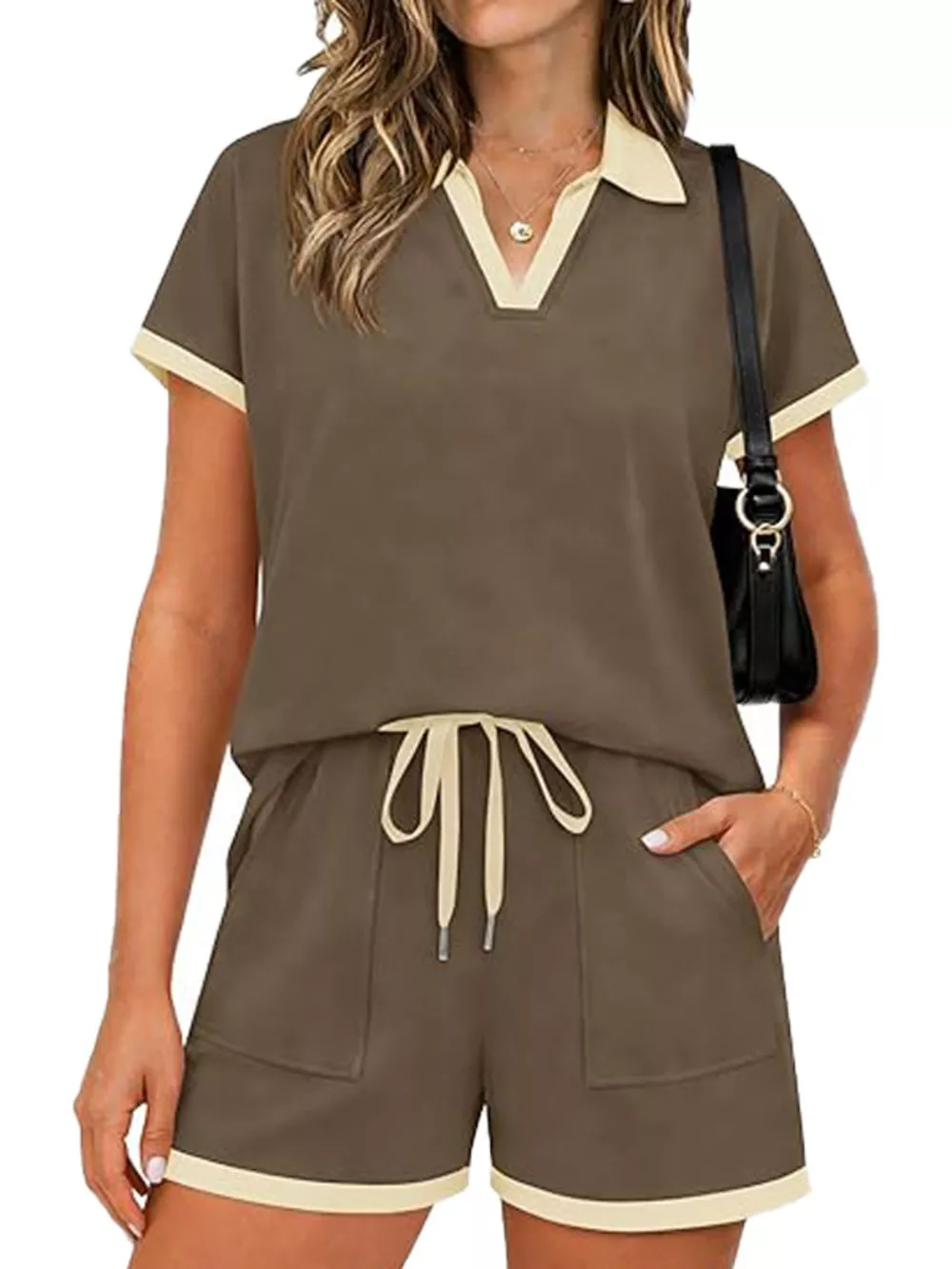 Polo Collar Short Sleeve Top and Shorts Set, image 18
