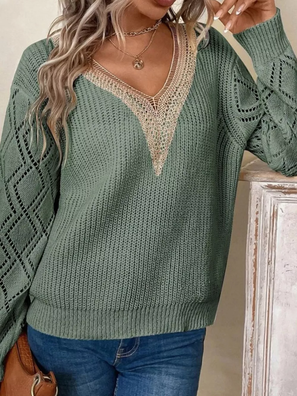 V-Neck Openwork Sweater, image 8