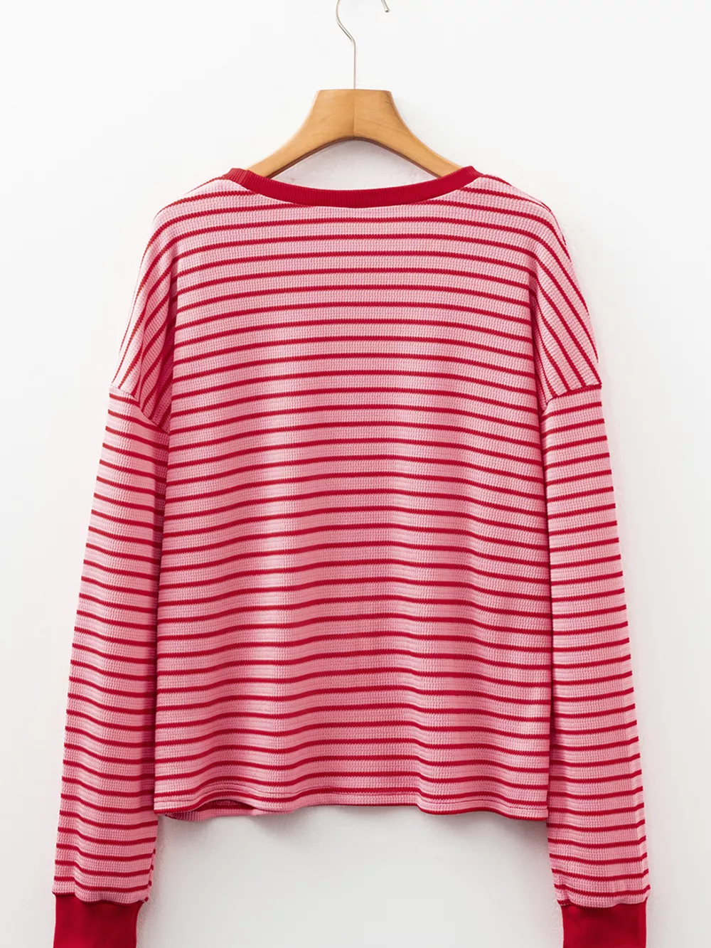 Stripe Textured Round Neck Drop Shoulder Long Sleeve T Shirt, image 3