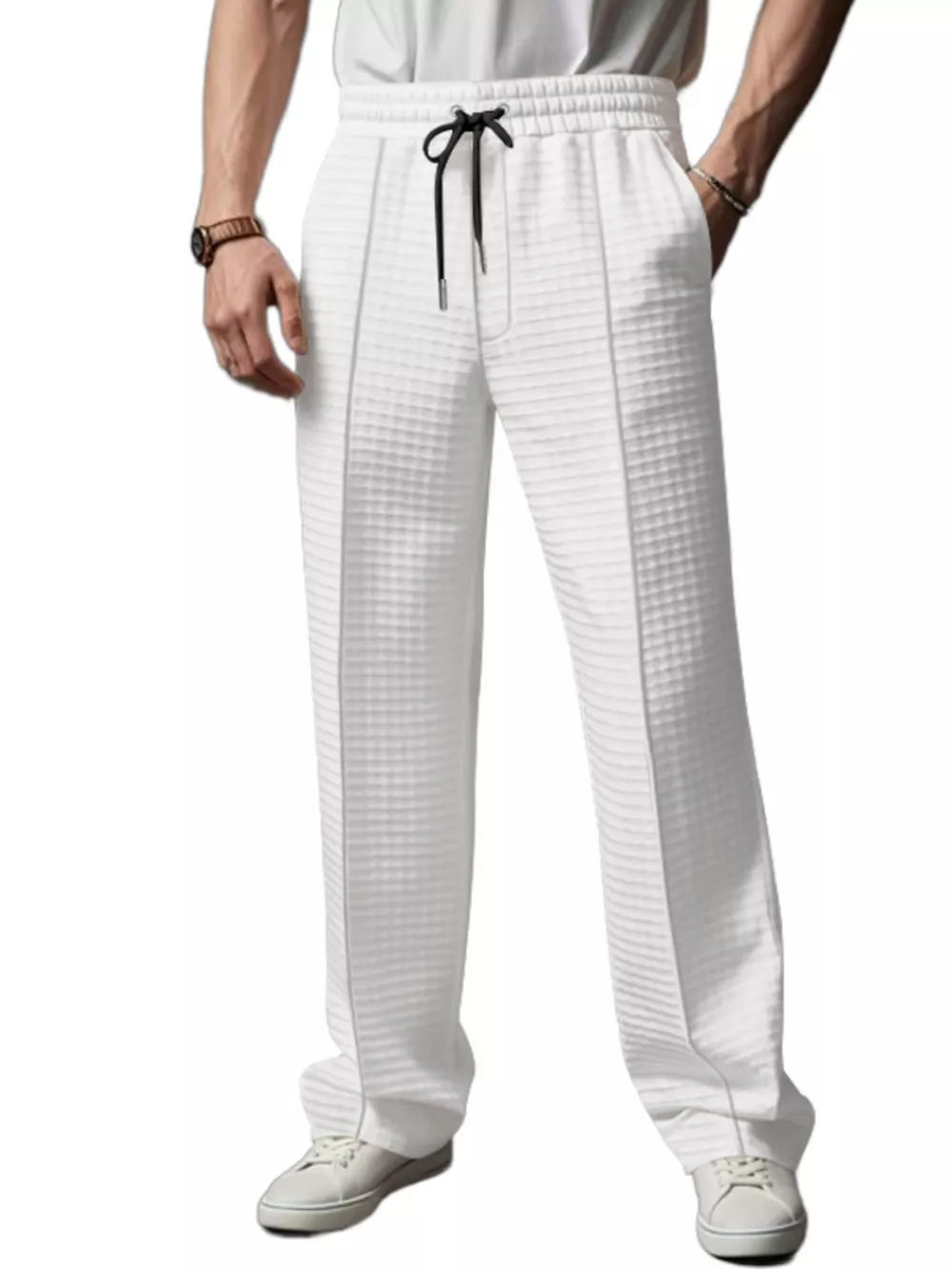 Men's Full Size Textured Drawstring Casual Pants Plus Size, image 2