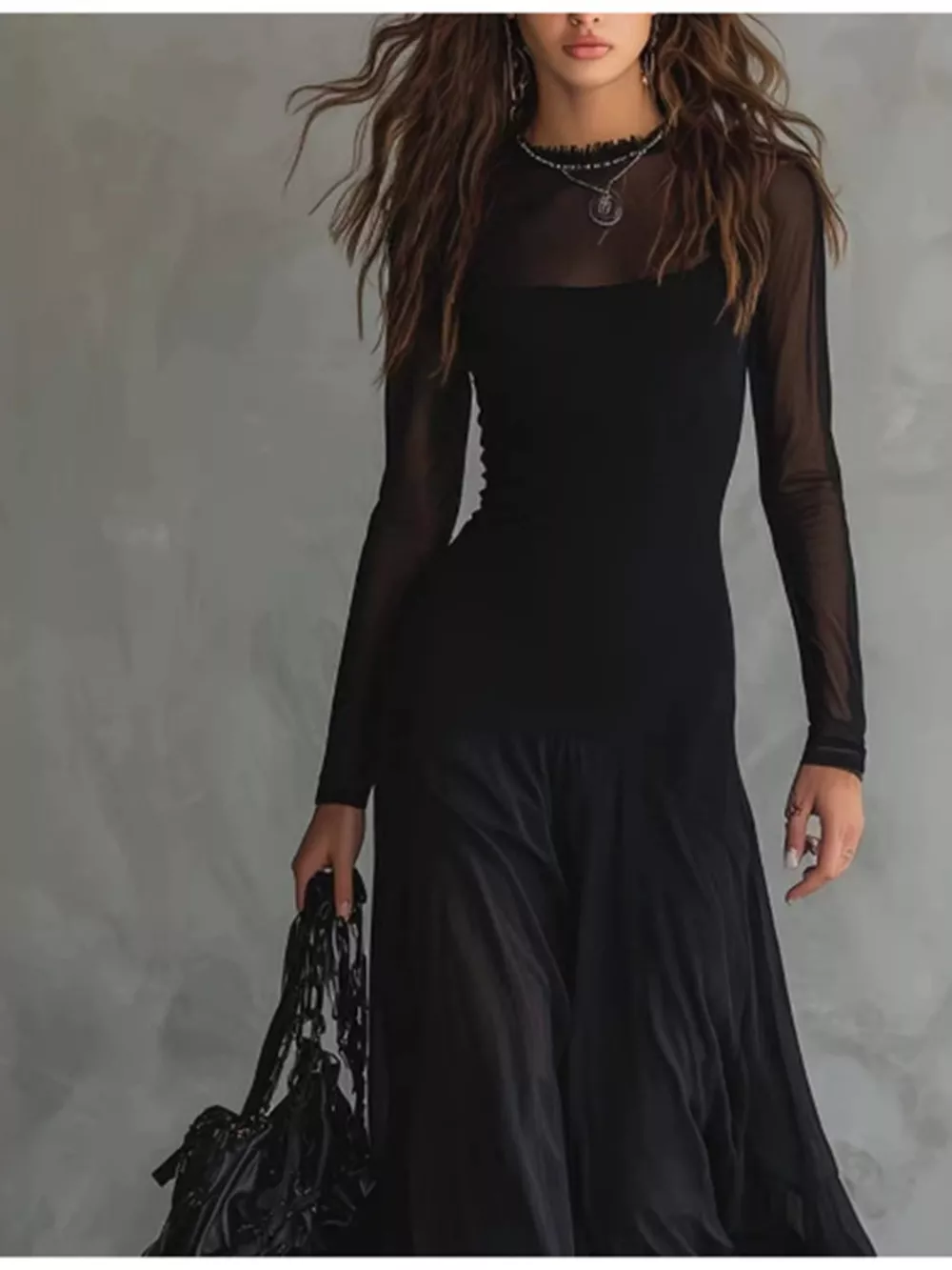 Sheer Mesh Maxi Dress Two-Piece Set, image 2