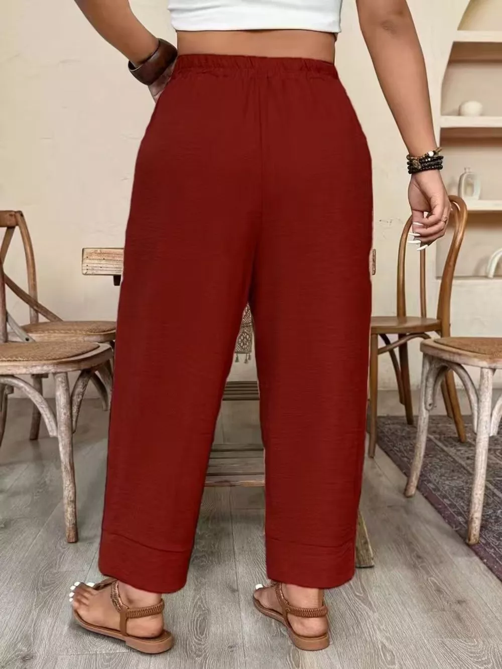 Plus Size High-Waisted Elastic Waist Pants with Pockets, image 18