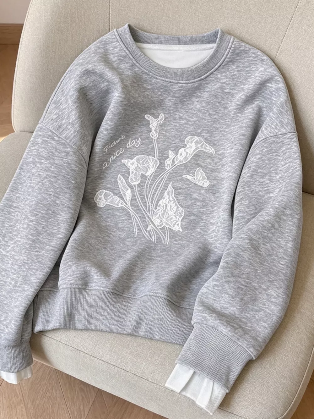 Floral Crew Neck Sweatshirt, image 2