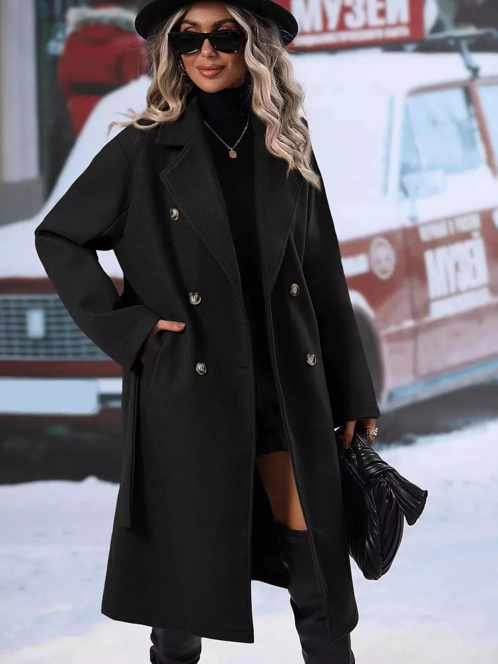 Double-Breasted Lapel Collar Overcoat, image 16