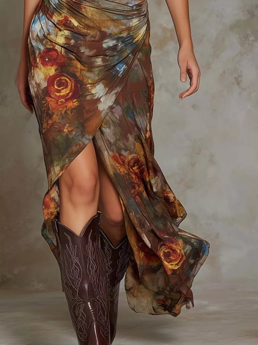 Floral Print Ruched Wrap Midi Dress, image 3