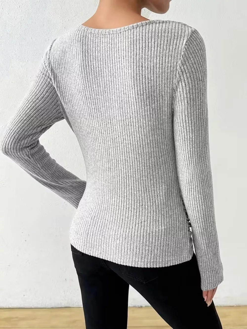 Cowl Neck Ribbed Long Sleeve Sweater, image 5