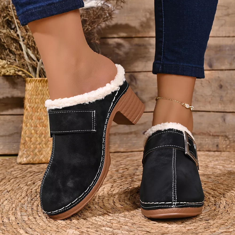 Faux Fur Lined Block Heel Shoes, image 5