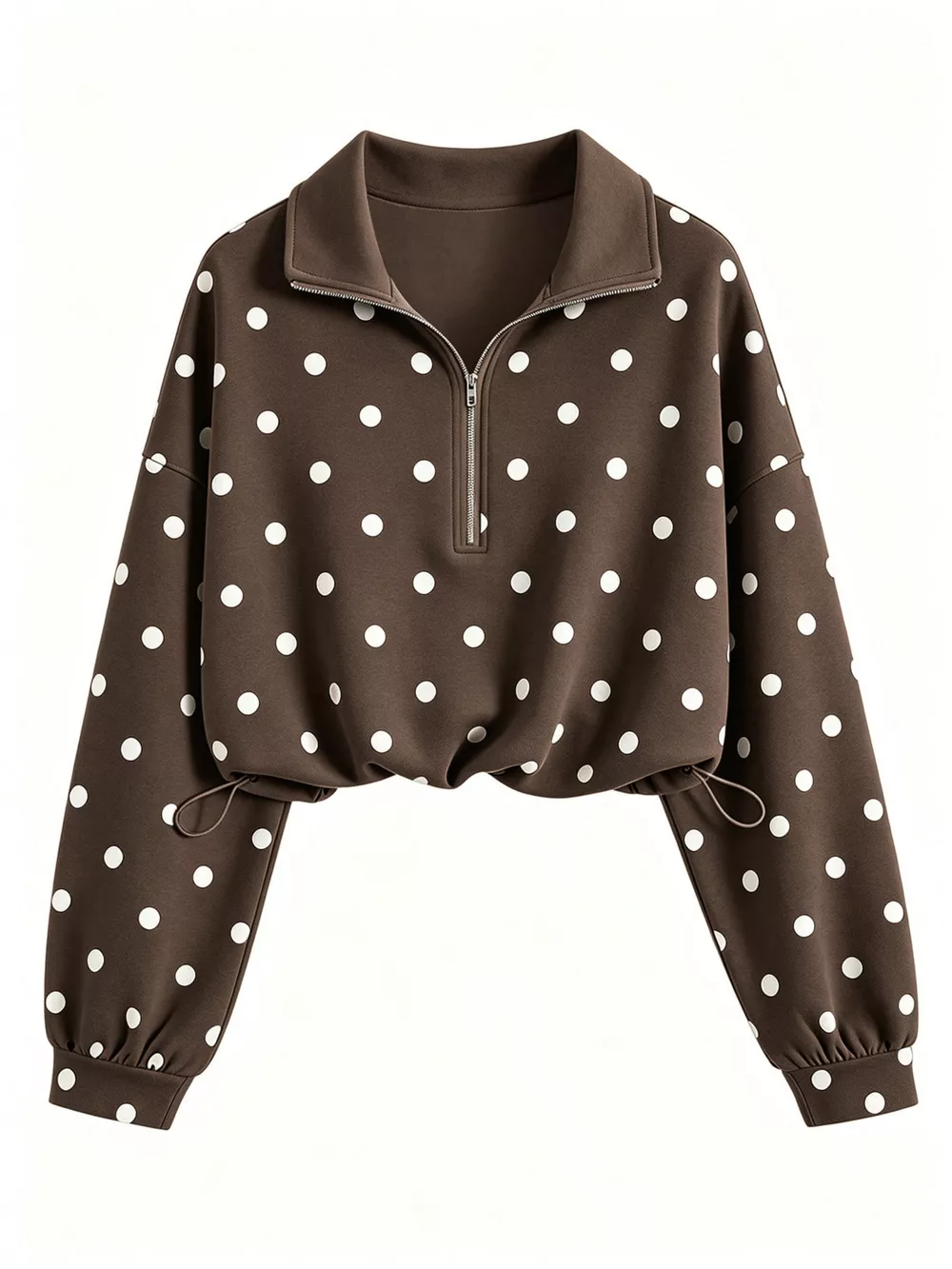 Polka Dot Half Zip Cropped Sweatshirt