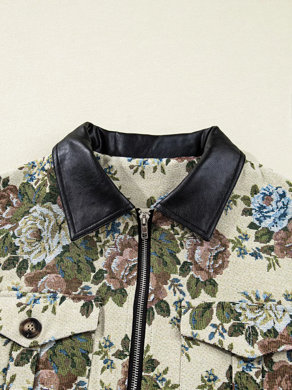 Floral Print Zip Up Contrast Collared Jacket, image 9
