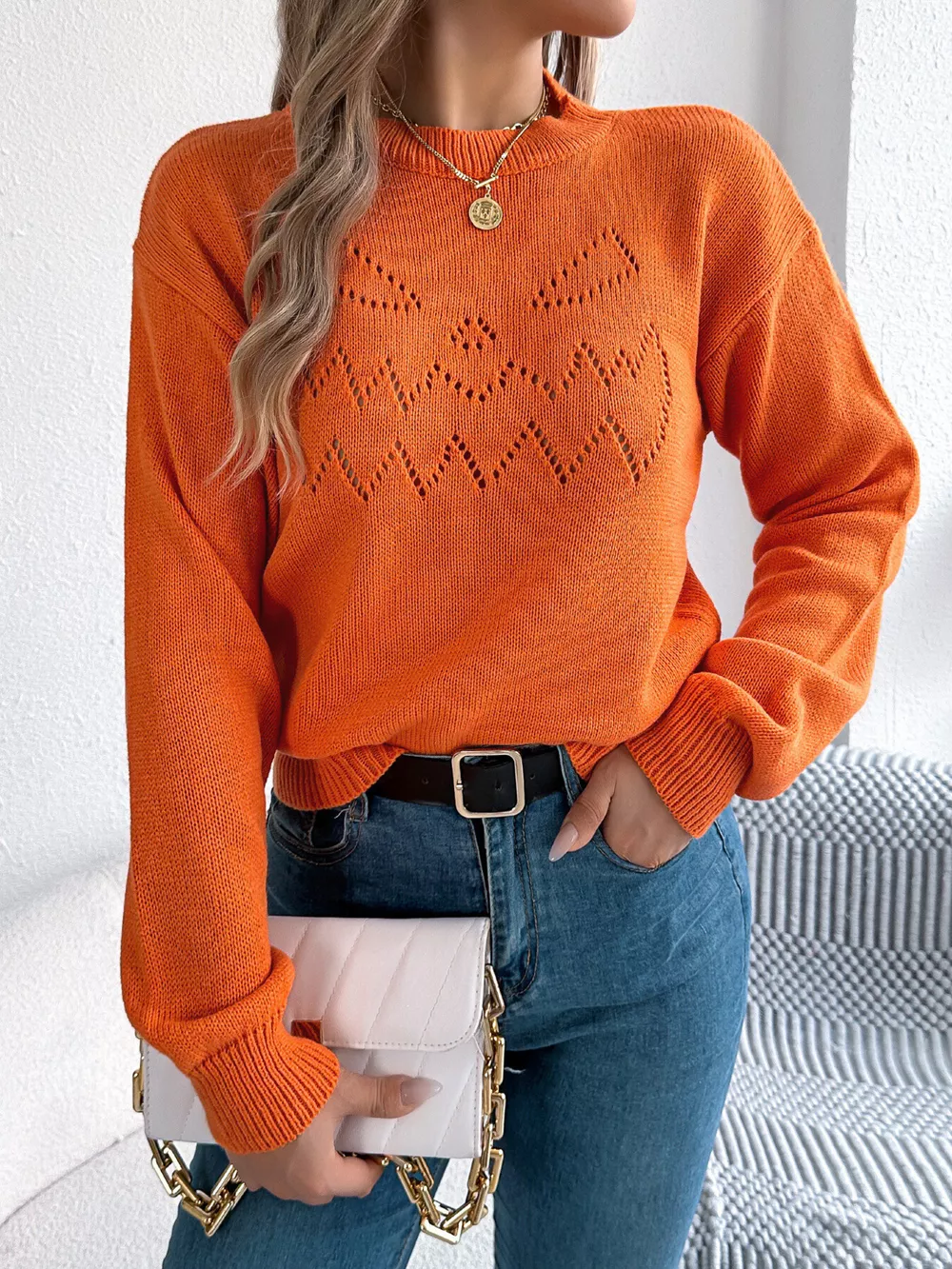 Halloween Pumpkin Face Knit Top