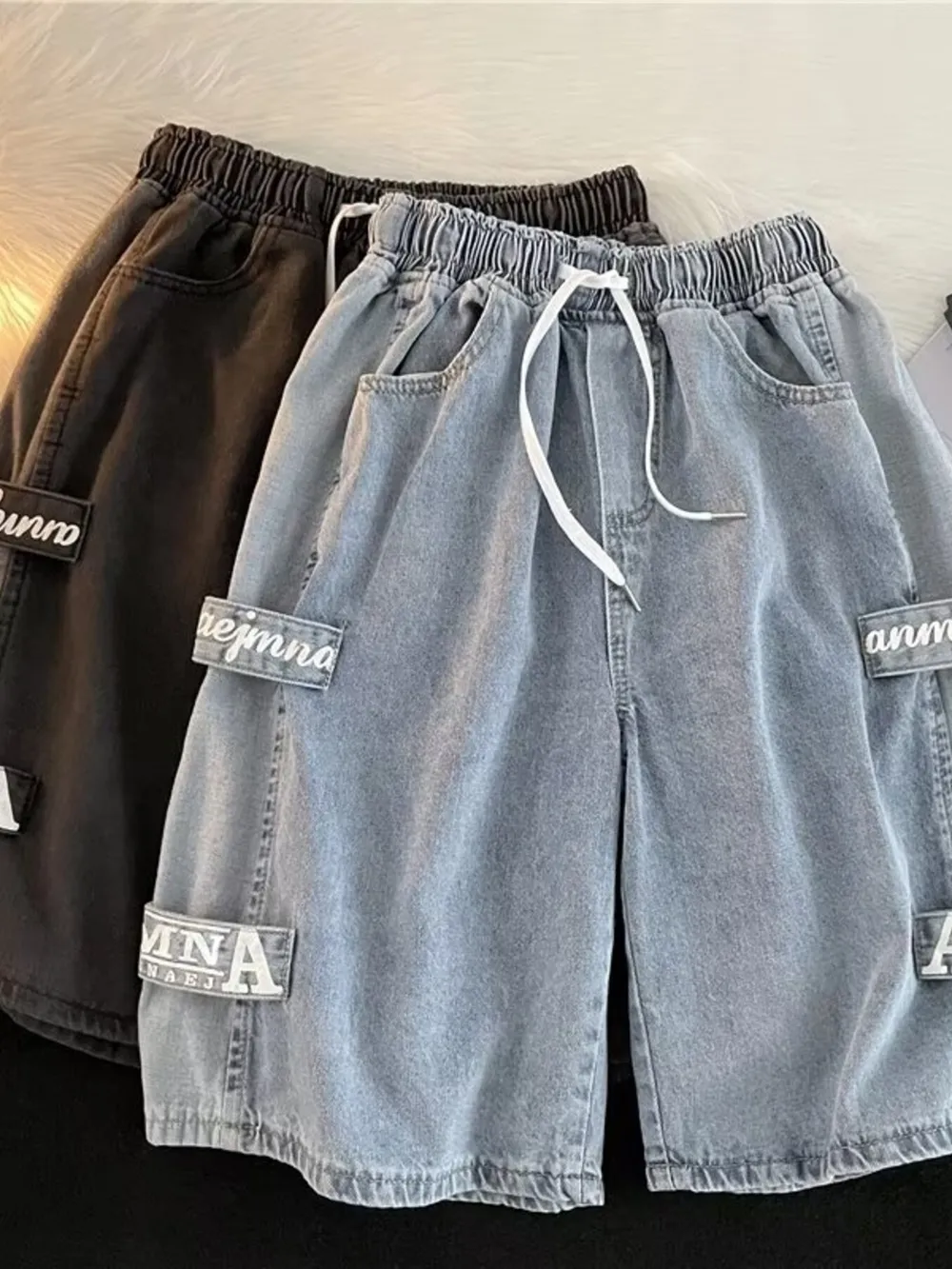 Men's Full Size Drawstring Loose Fit Denim Shorts Plus Size, image 4