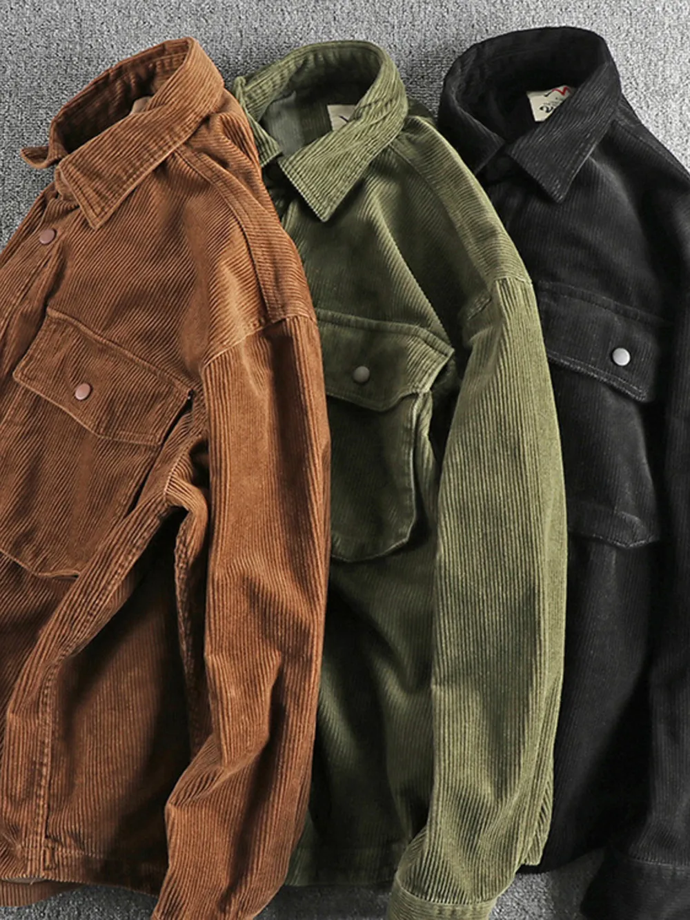 Men's Plus Size Corduroy Button Up Long Sleeve Jacket, image 17