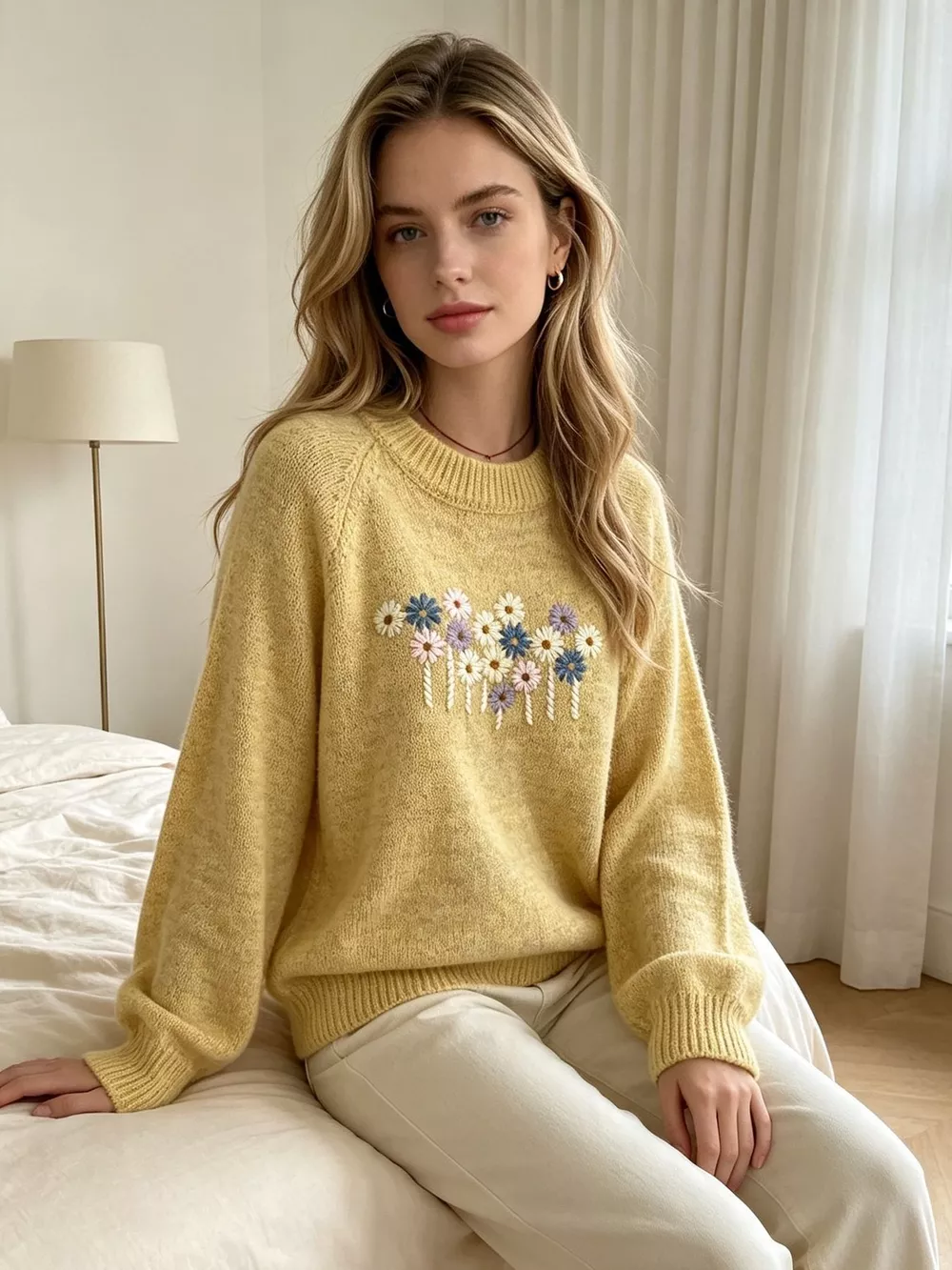 Floral Embroidered Round Neck Sweater, image 24
