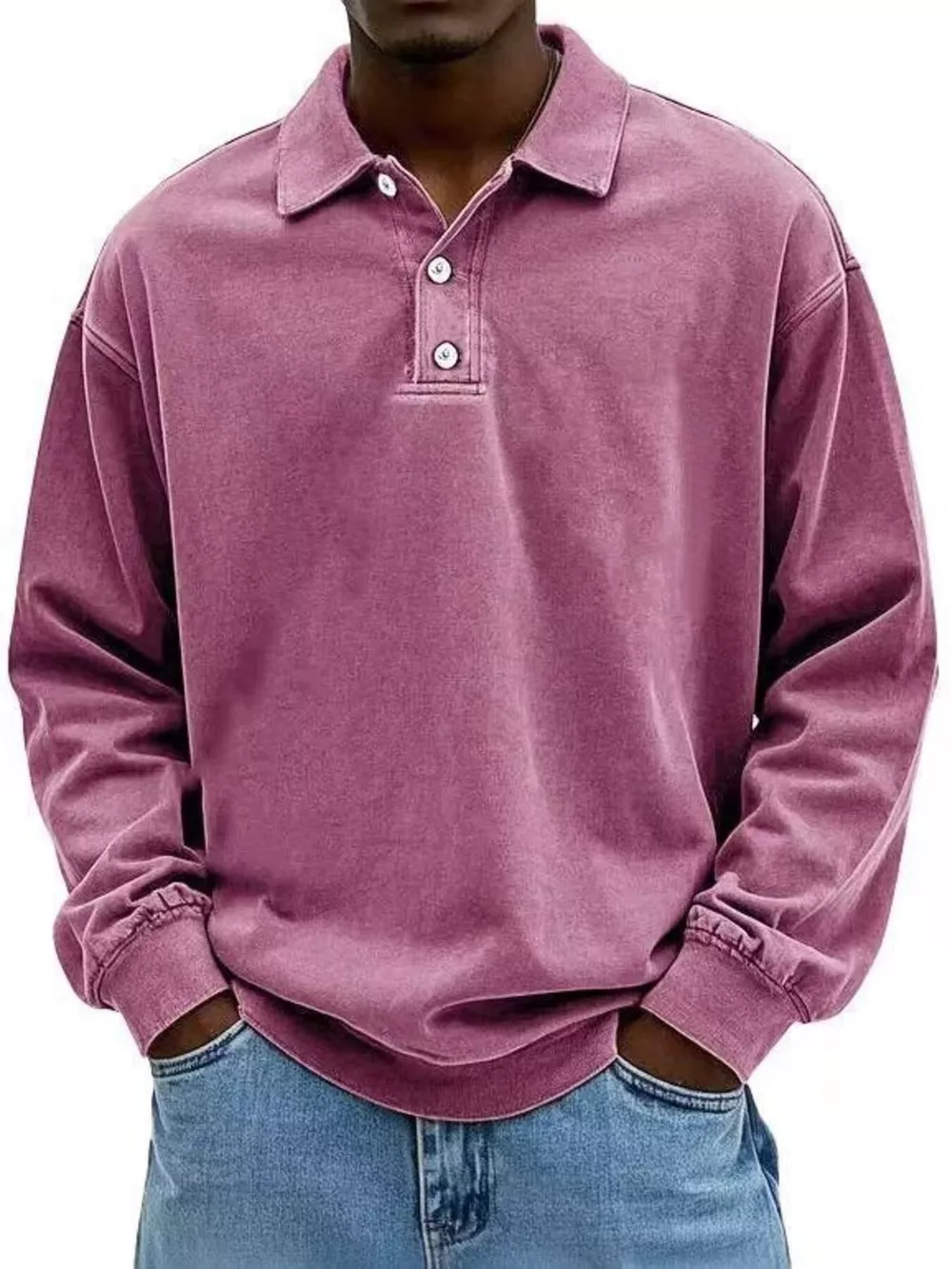 Men's Full Size Washed Long Sleeve Polo Plus Size, image 9