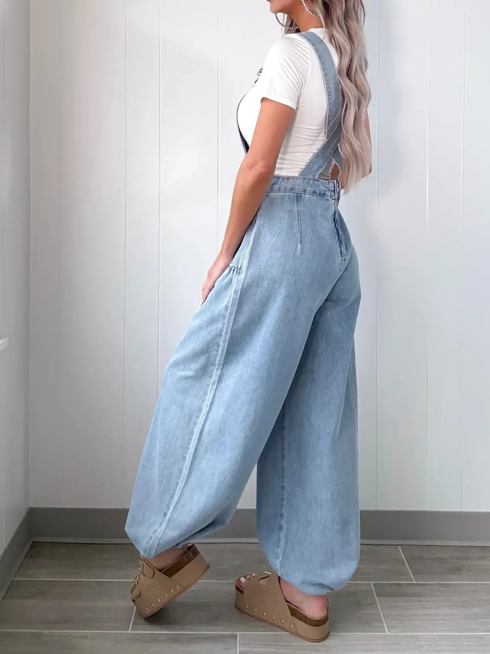 Wide Leg Denim Overalls, image 3