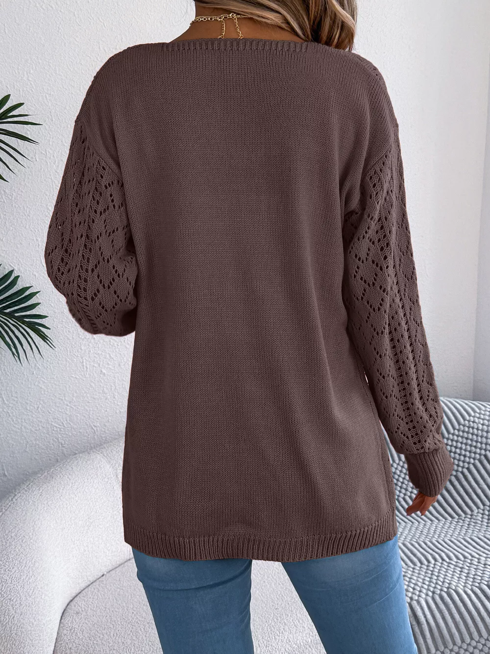 Openwork Open-Front Long Sleeve Cardigan, image 12