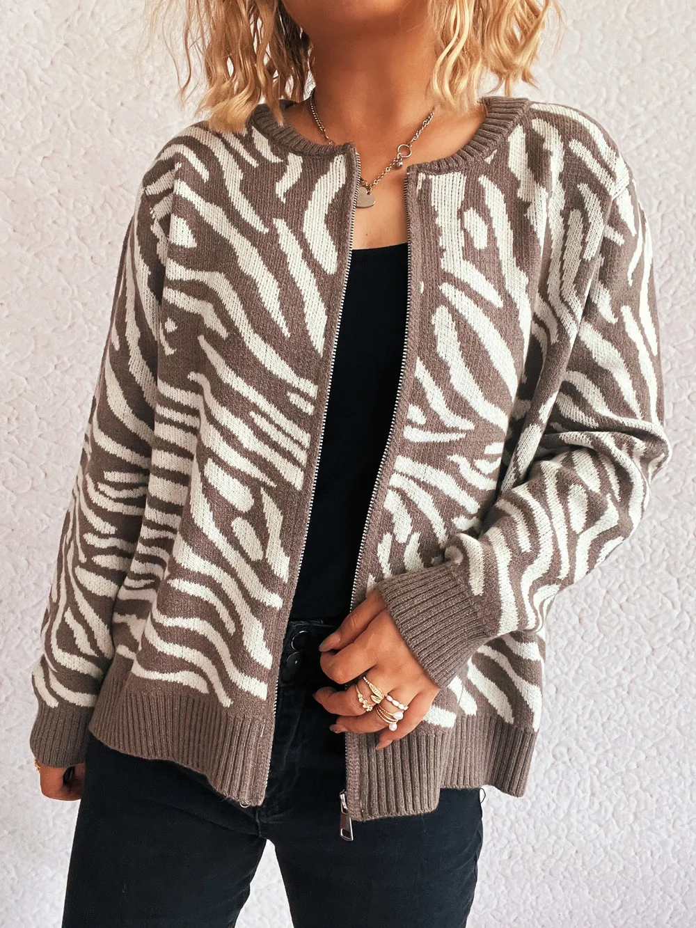 Zebra Print Zip Up Cardigan, image 13
