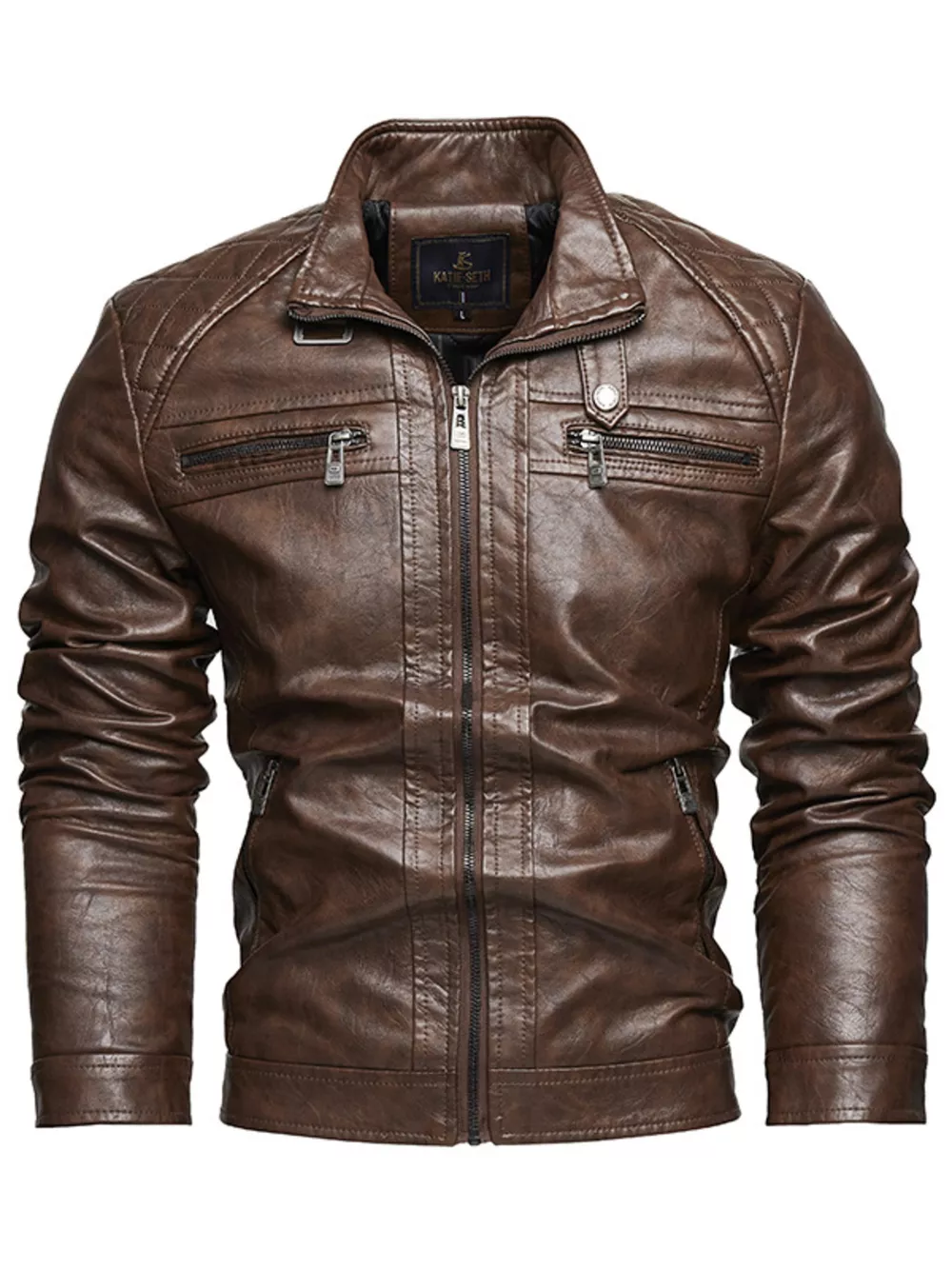 Men's Zip Up Faux Leather Moto Jacket, image 2