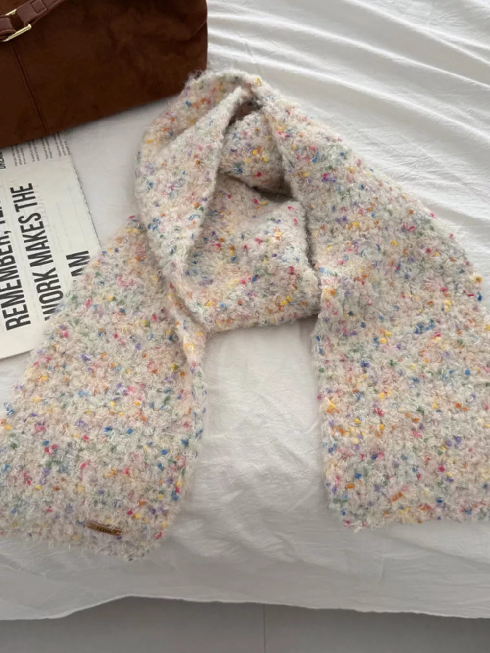 Cozy Knitted Multicolor Speckled Scarf, image 8