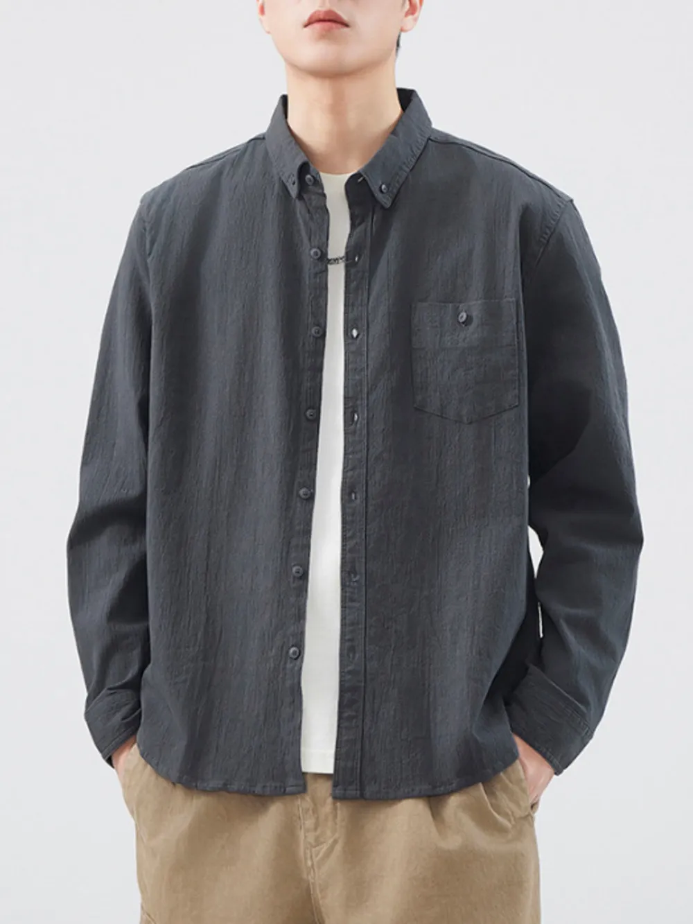 Men's Plus Size Button Up Long Sleeve Shirt