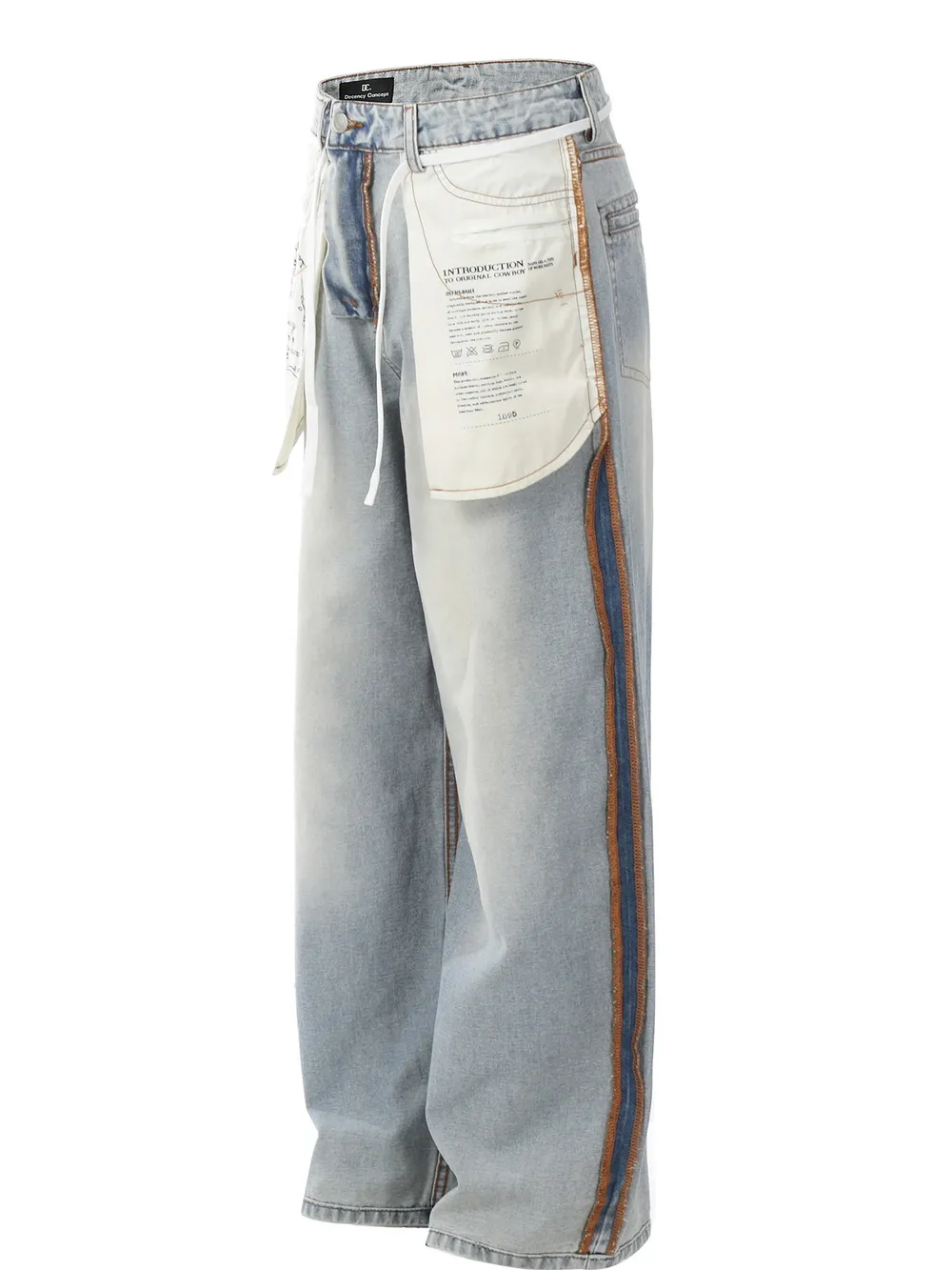 Men's Wide-Leg Jeans with Contrast Side Stripes and Decorative Patches, image 2