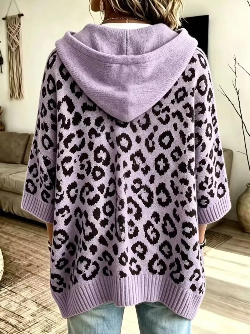 Drawstring Leopard Hooded Sweater, image 18