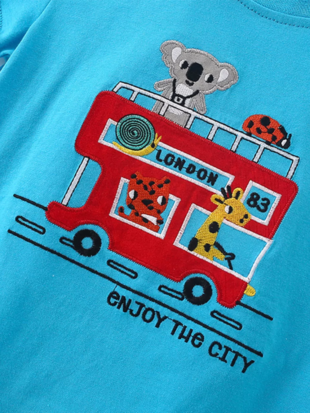 Children's Cartoon Bus Embroidery Short Sleeve T-Shirt, image 4