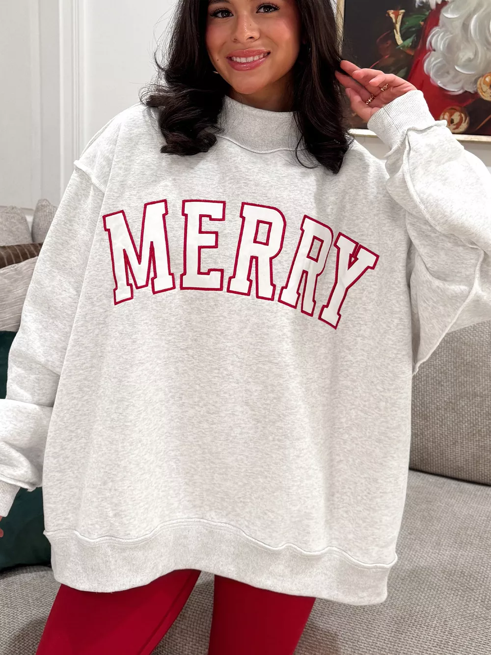 MERRY Embroidered Letter High Neck Tunic Pullover Sweatshirt, image 2