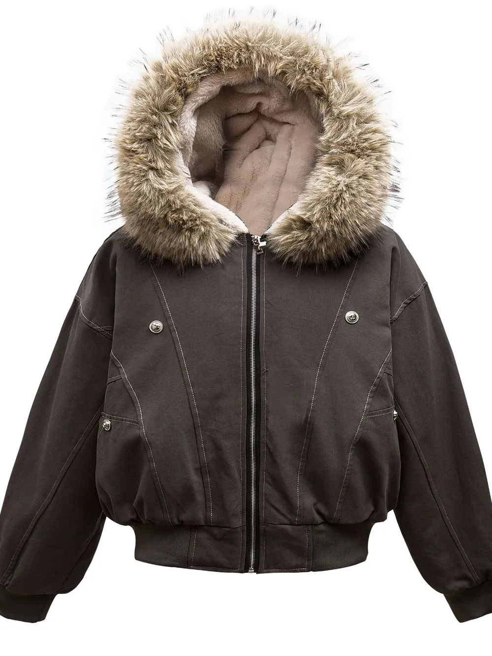 Men's Faux Fur Hooded Zip Up Jacket, image 3