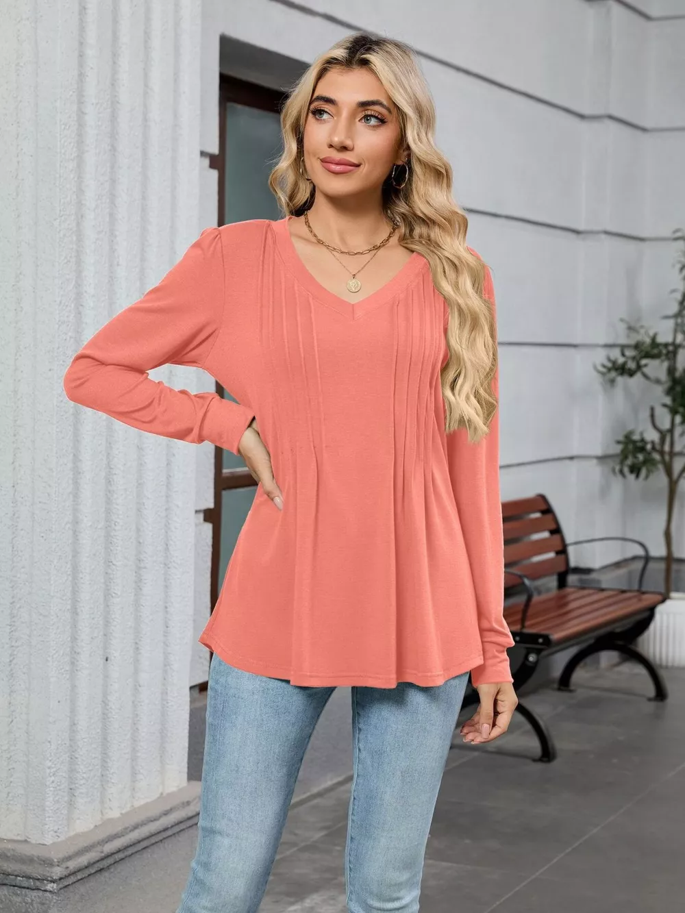V-Neck Long Sleeve Relaxed Fit T-Shirt, image 29