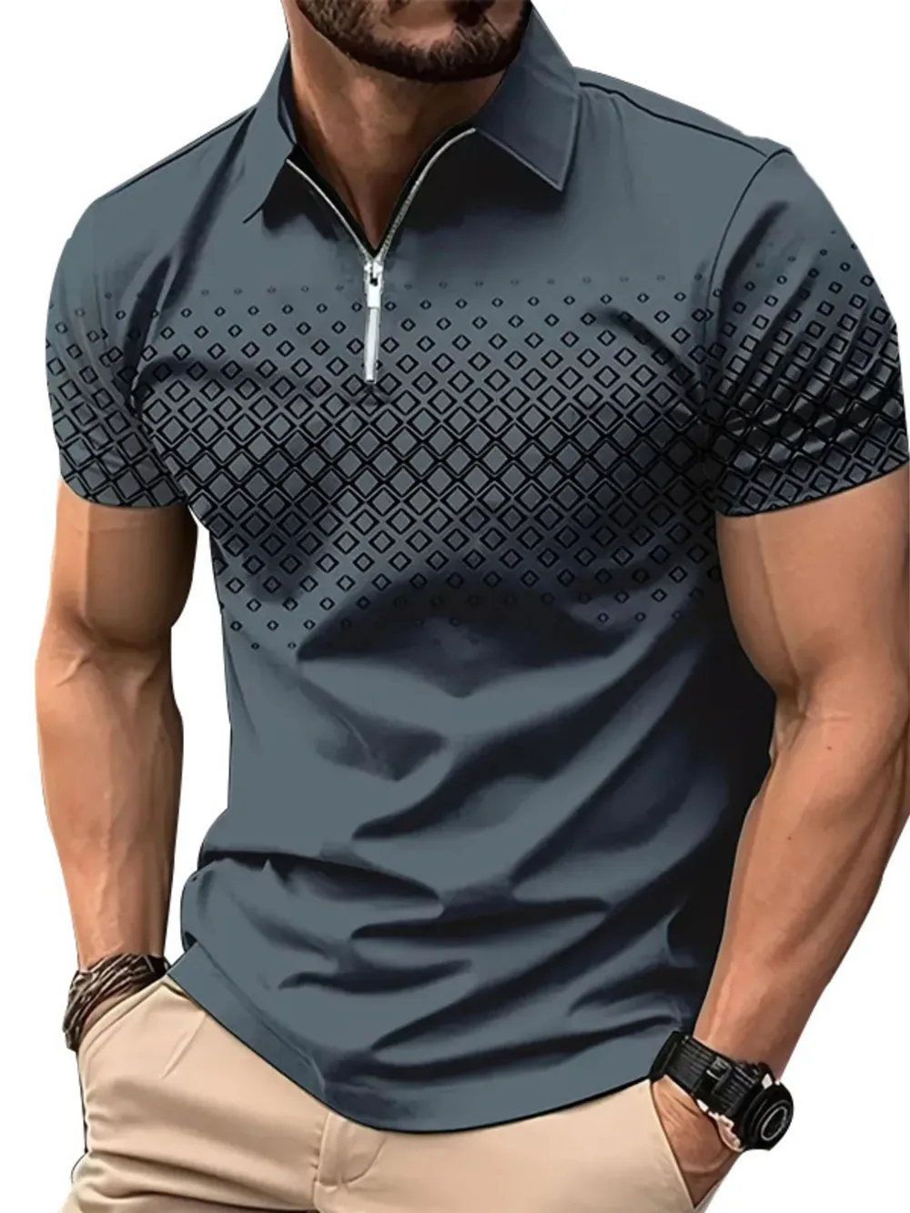 Men's Full Size Diamond Print Short Sleeve Polo Plus Size, image 2