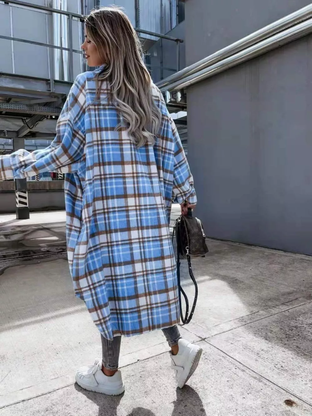 Plaid Button Up Longline Shacket, image 7