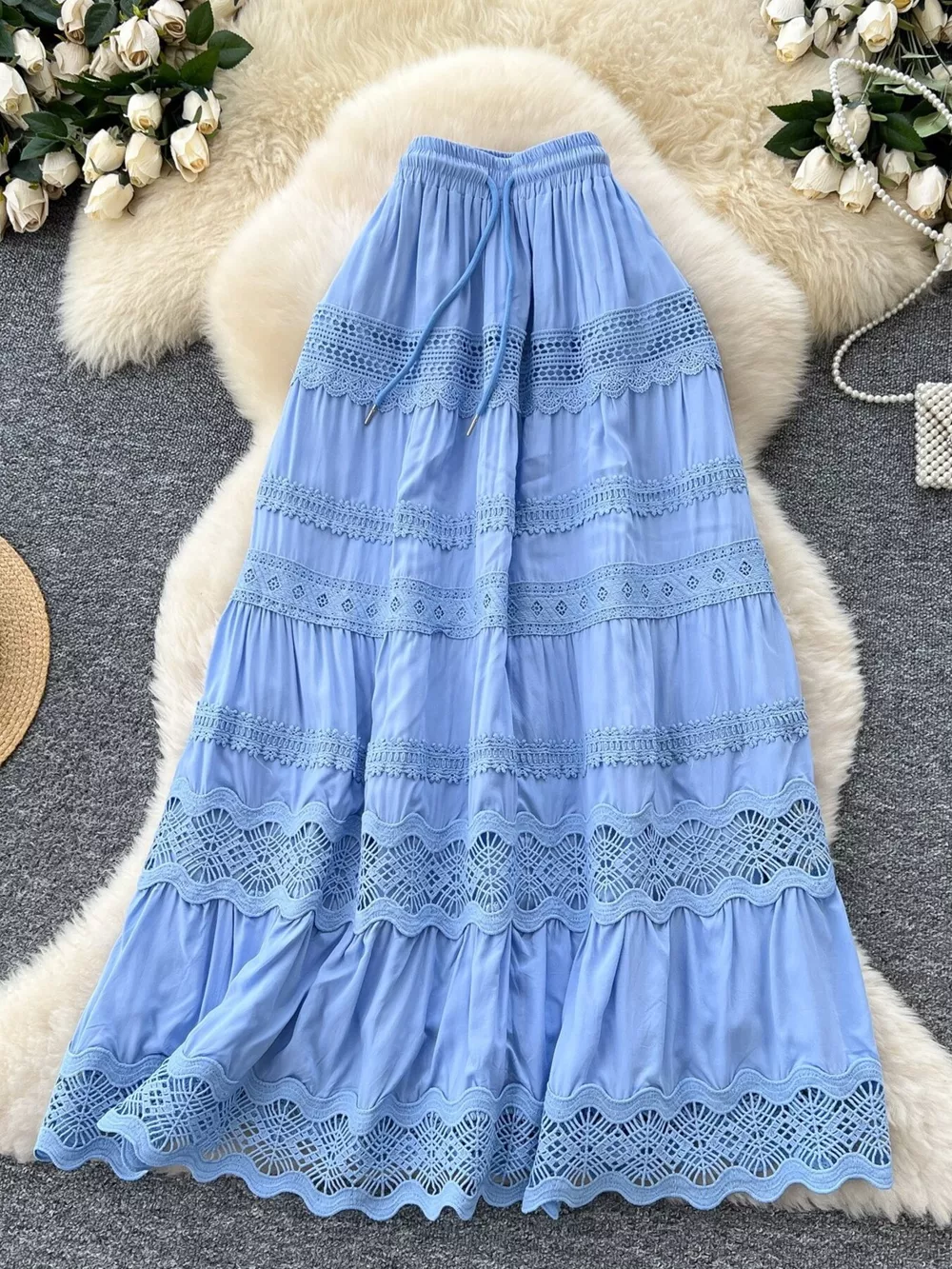 Drawstring Lace Tiered Skirt, image 11