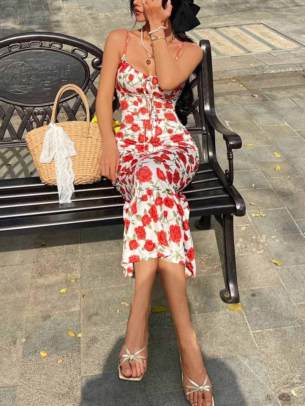 Floral Print Tie-Front Midi Dress, image 3