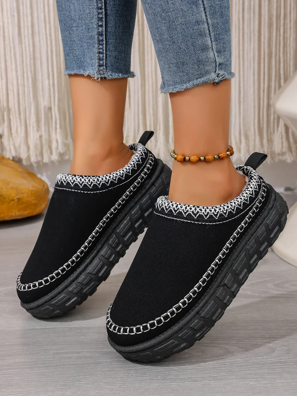 Embroidered Trim Round Toe Platform Boots, image 8