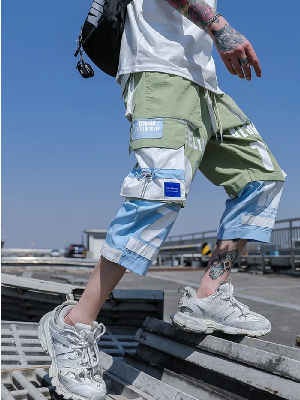Men's Plus Size Color Block Cargo Pants, image 5
