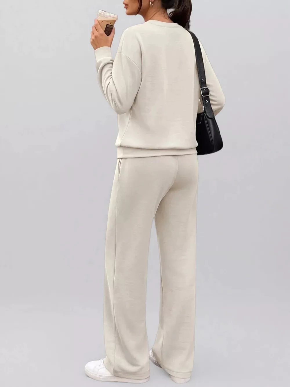 Button Detail Dropped Shoulder Top and Pants Set, image 5