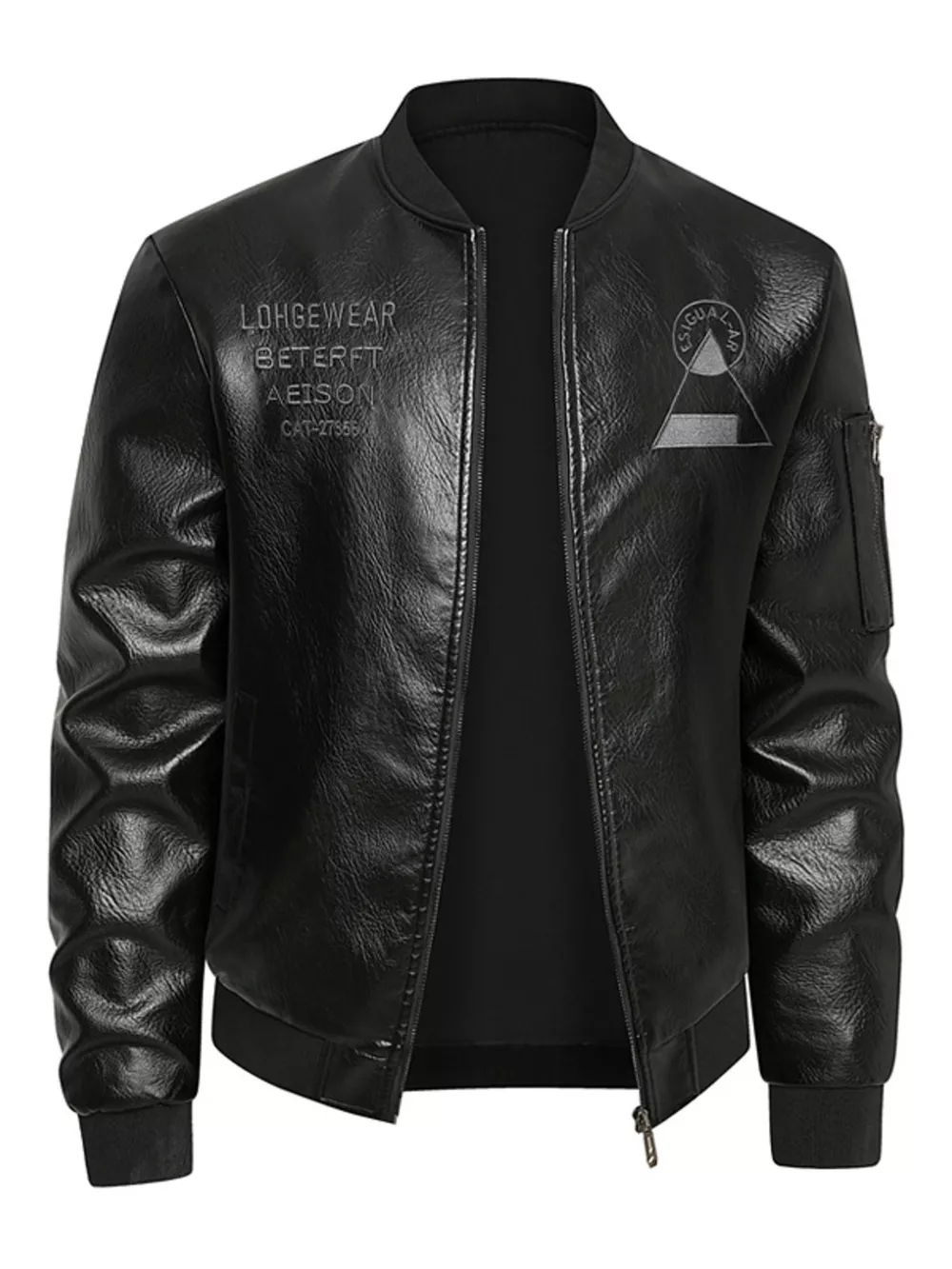 Men's Plus Size Zip Up Faux Leather Bomber Jacket