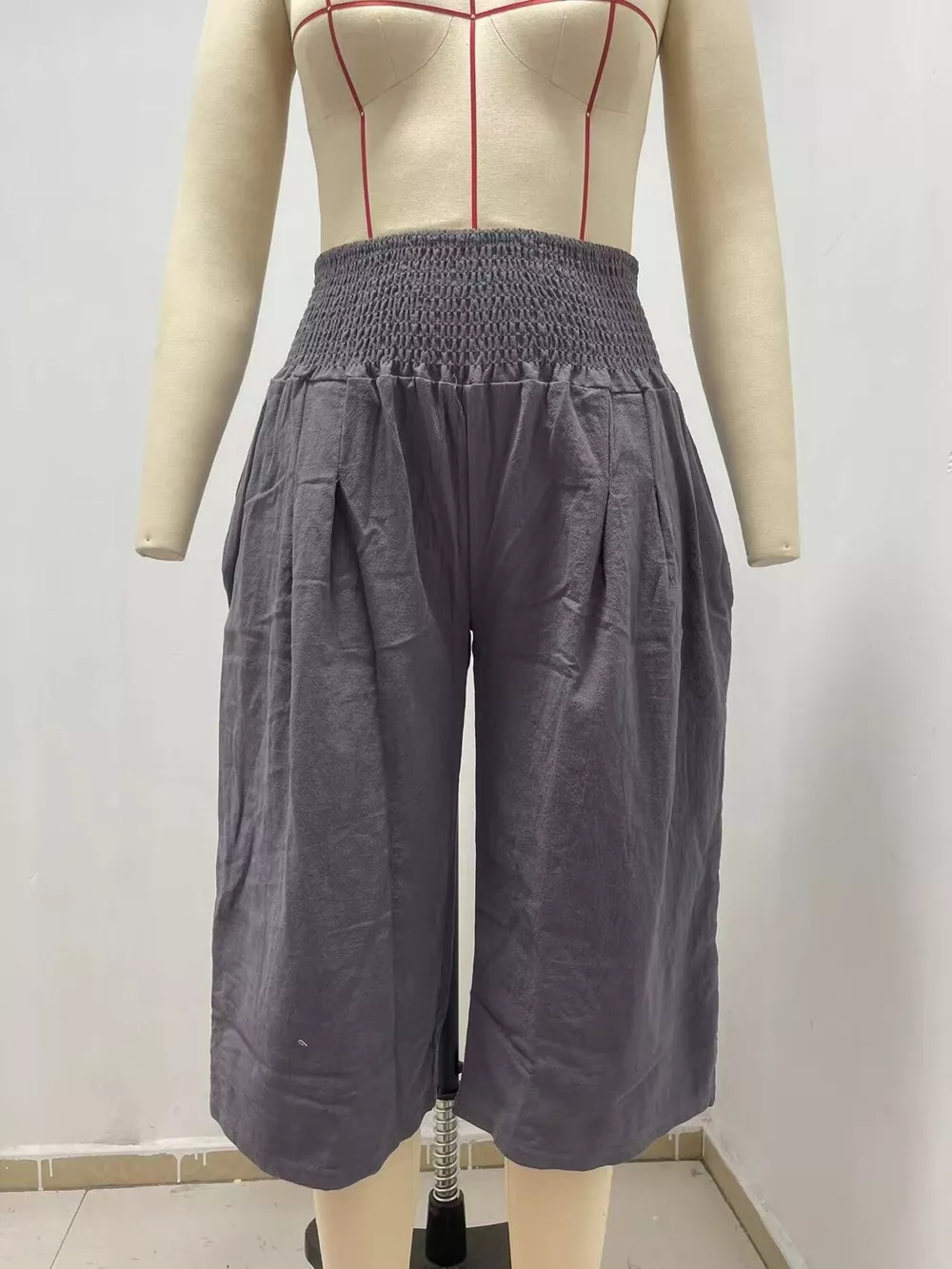 Smocked Wide-Leg Capri Pants, image 2