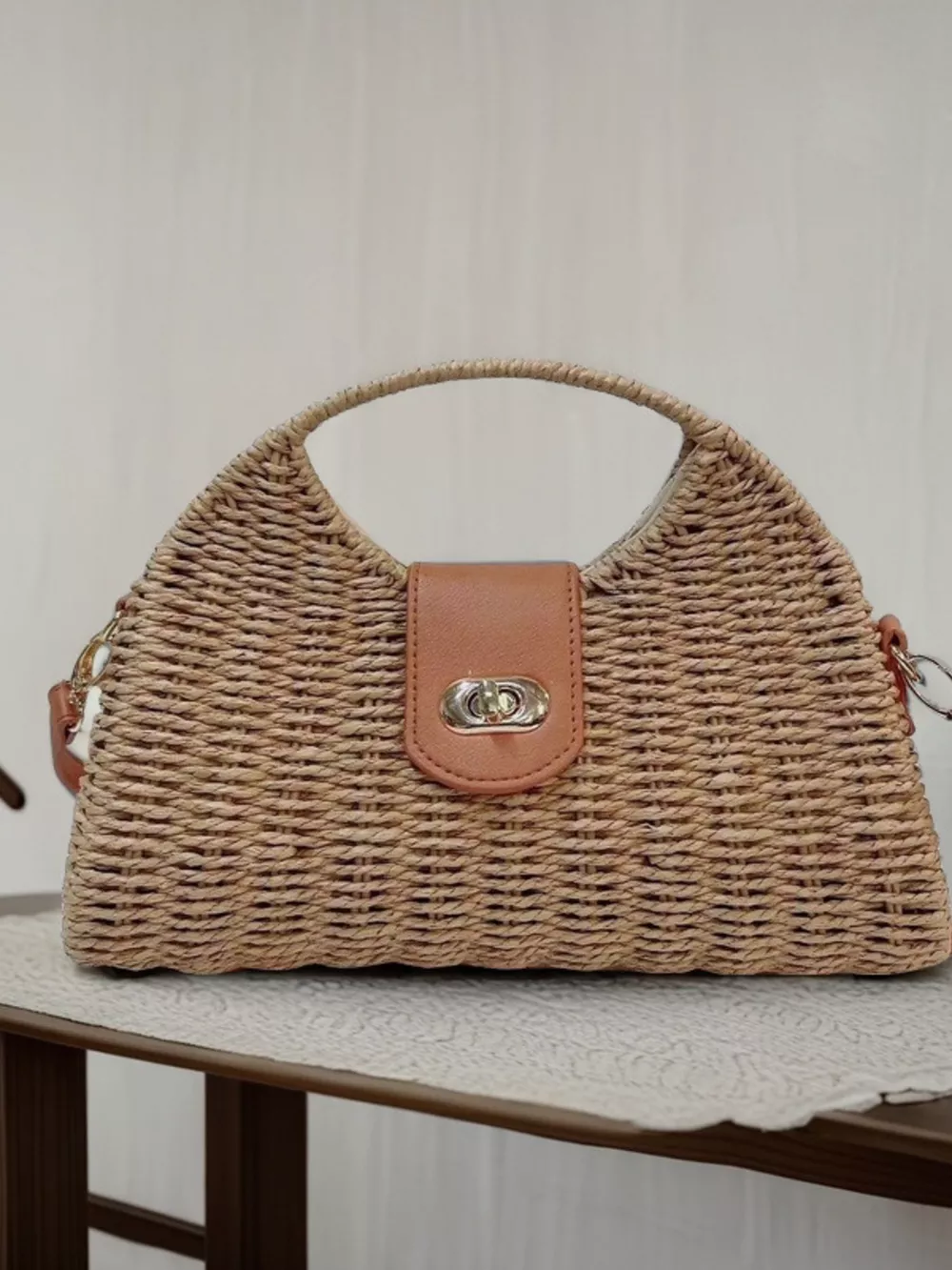 Straw Woven Adjustable Strap Crossbody Bag, image 9