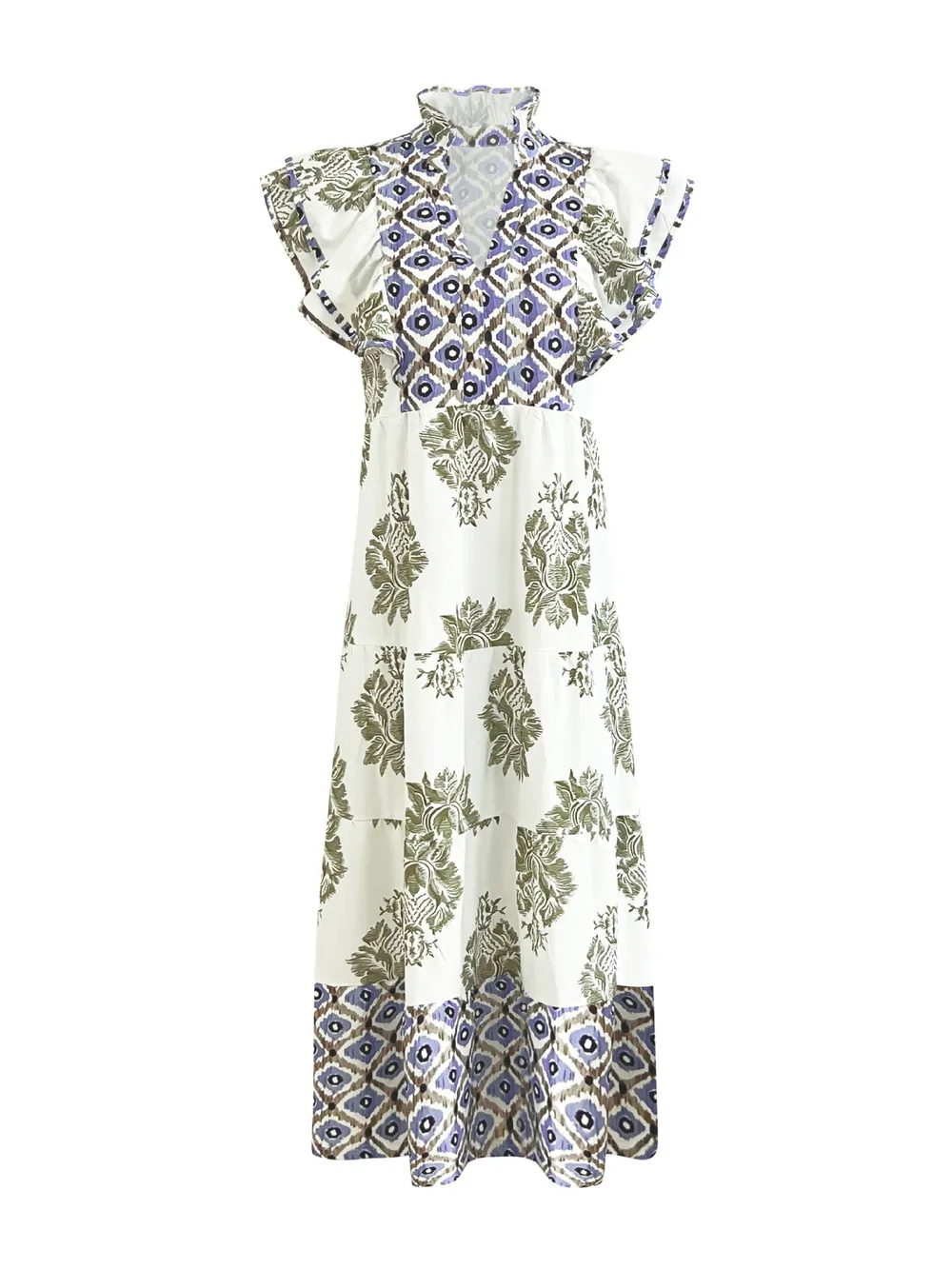 Printed Notched Ruffled Cap Sleeve Dress, image 9