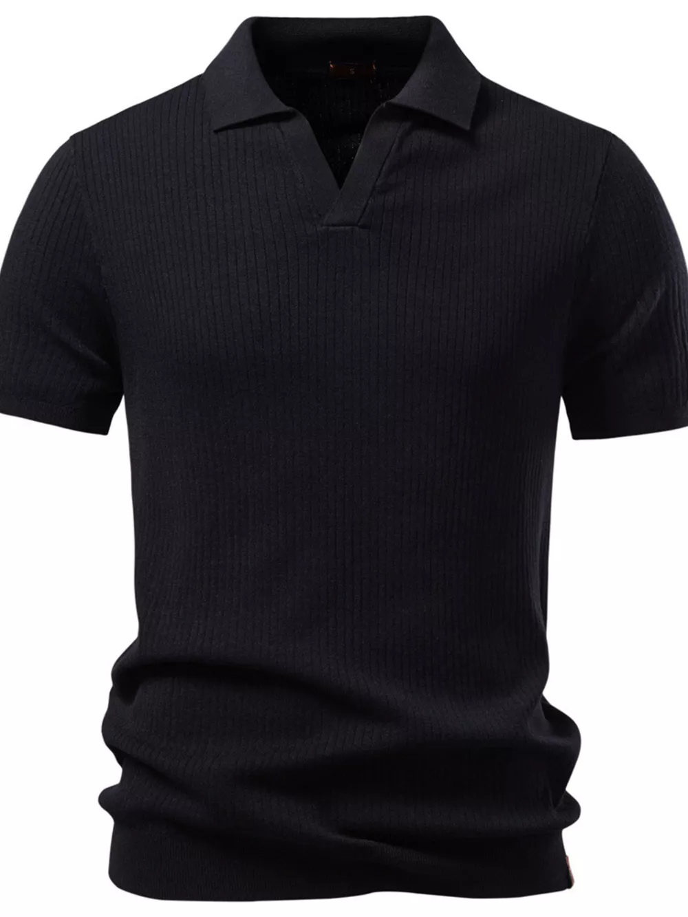 Men's Ribbed Knit Short Sleeve Polo, image 3